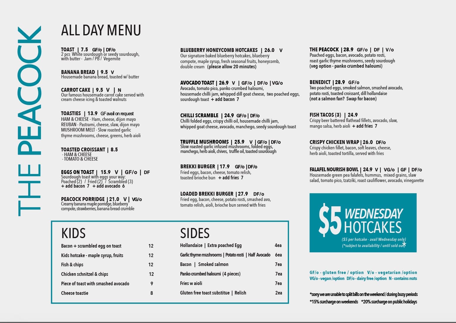 The Peacock food menu